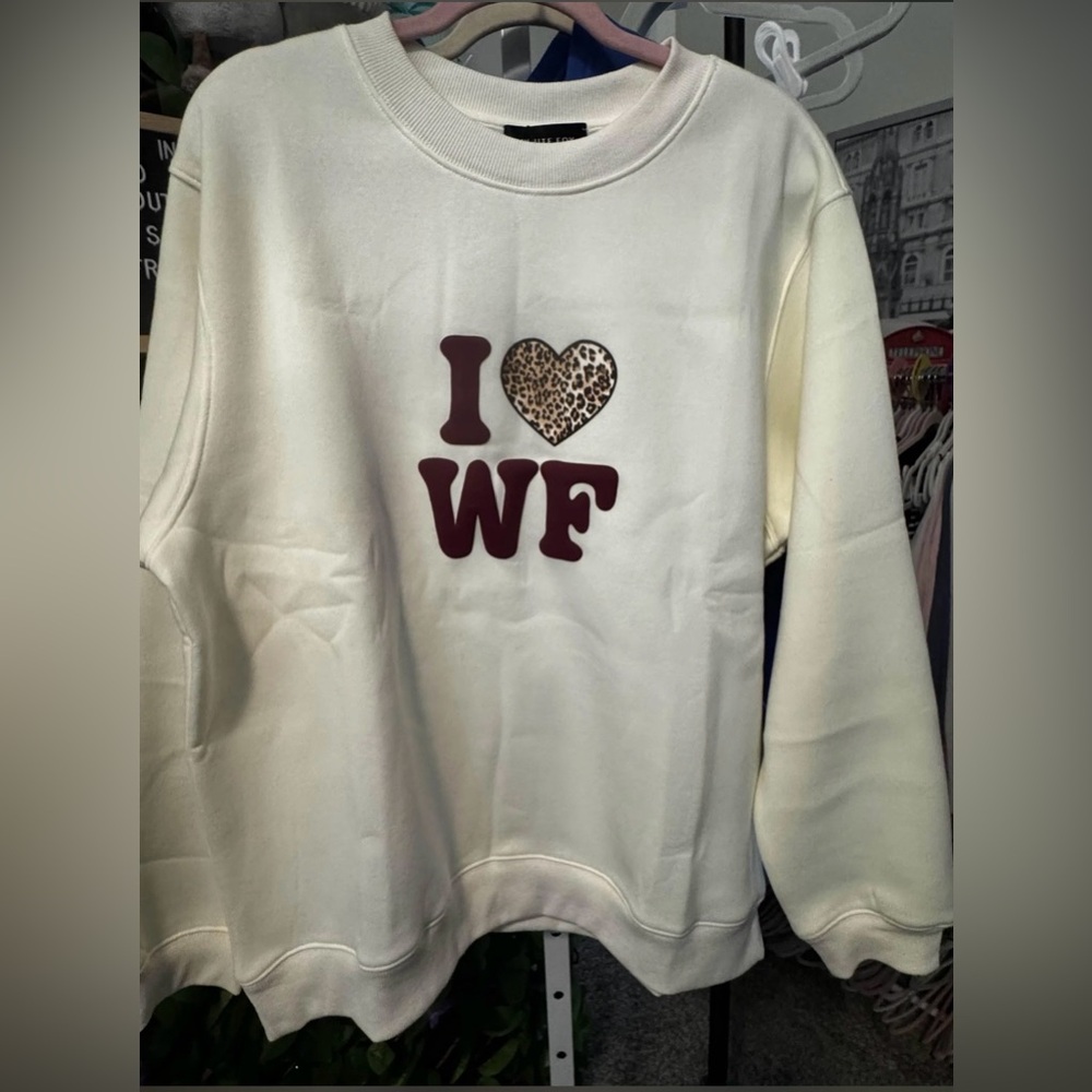 White Fox Boutique Ivory Sweatshirt with Leopard Heart